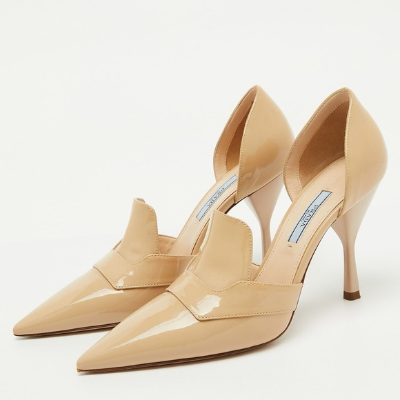 NIB Prada Women's Tan Patent Leather Heels - Picture 1 of 12